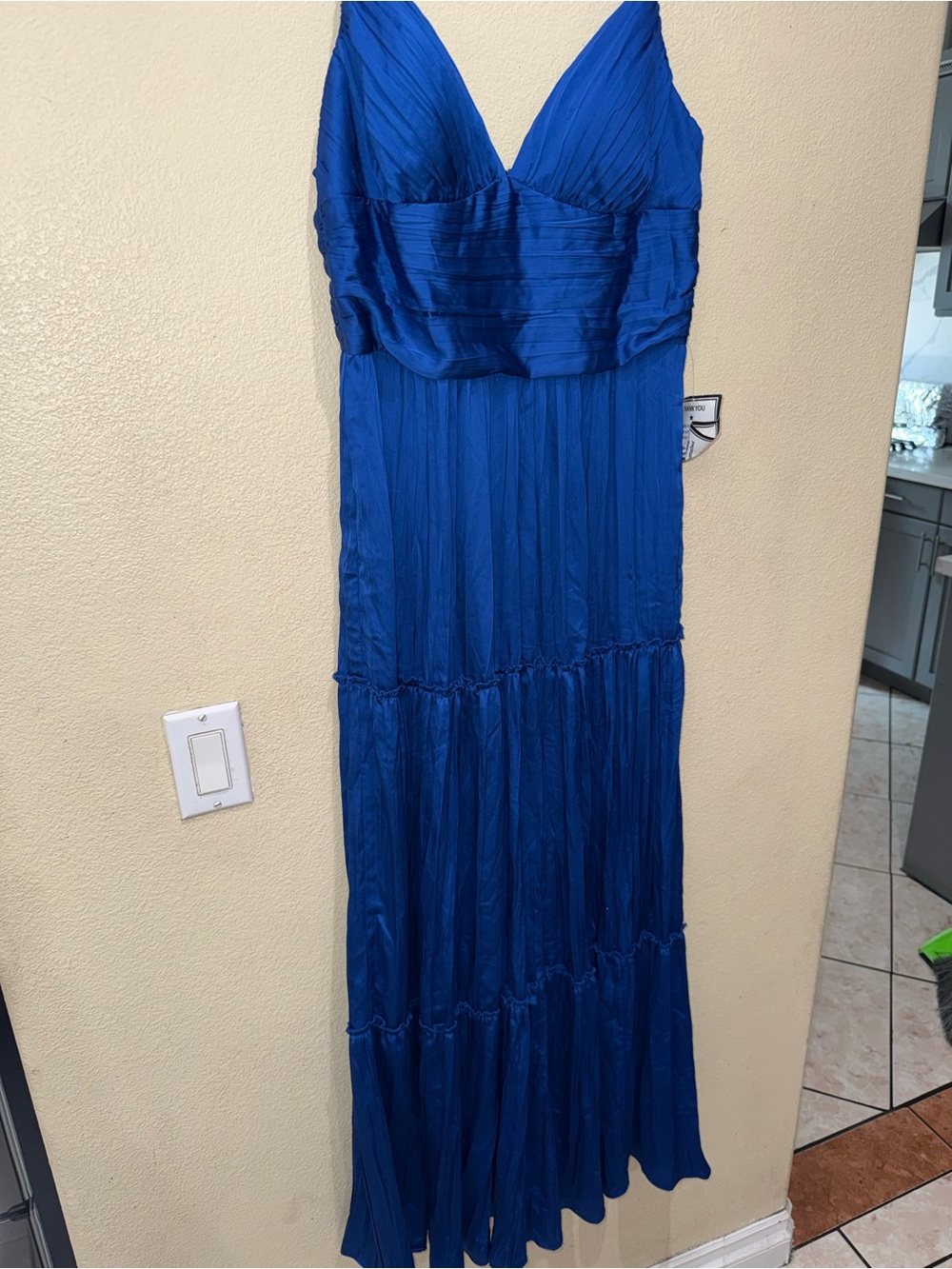 Betsy & Adam Royal Blue Pleated V-Neck Dress
